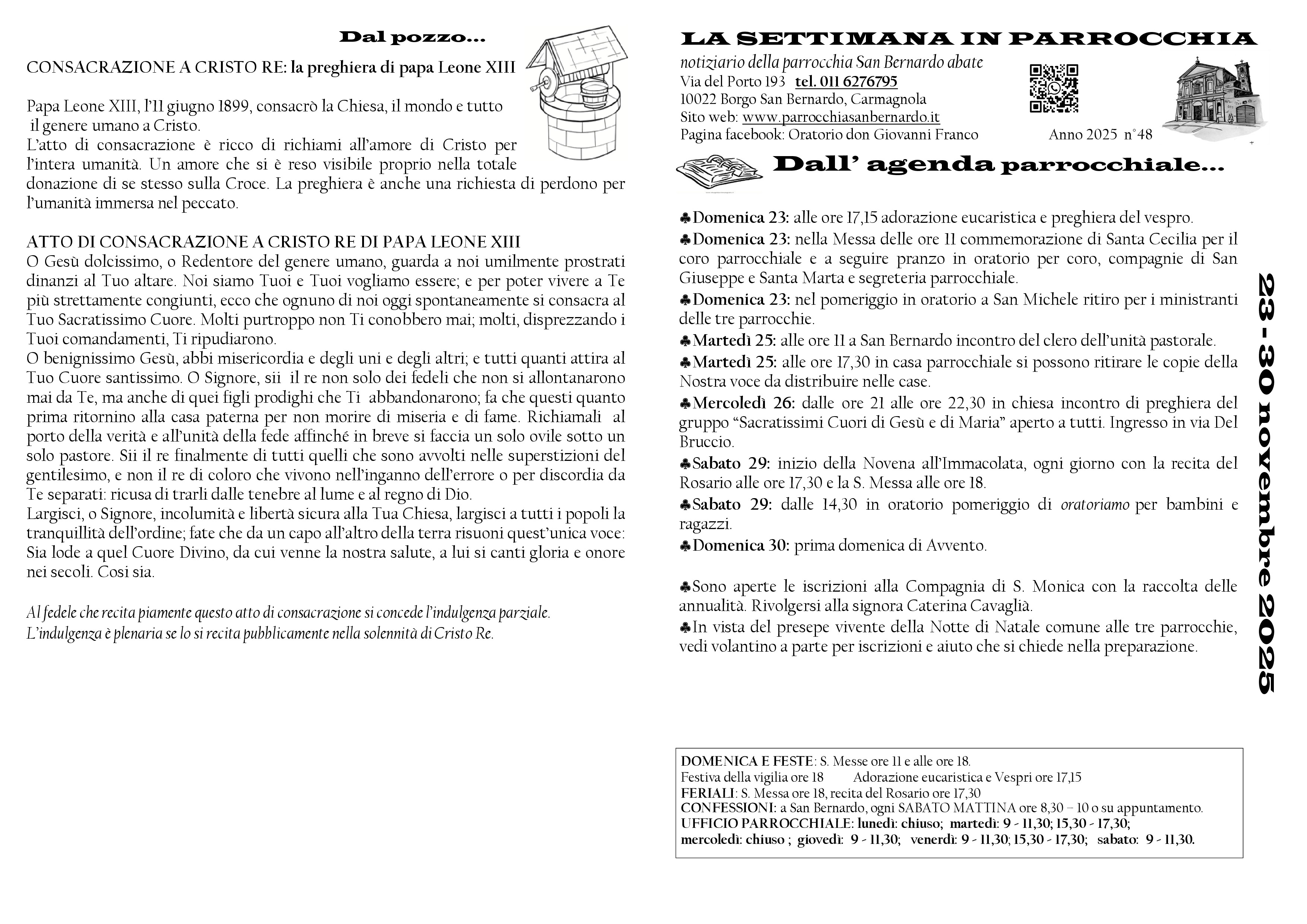 La prima pagina del notiziario settimanale della Parrocchia